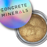 Halo eyeshadow, gold metallic powder, Concrete Minerals branding, open jar