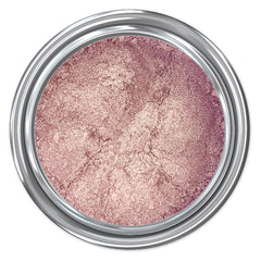 Pink eyeshadow with metallic sheen in a silver container