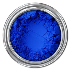 Blue powder in silver paint can, textured powder, round container