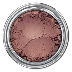 Powder blush in mauve color with cracked texture in a silver metal container