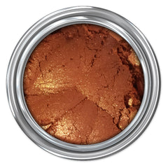 Eye shadow, bronze powder with glitter, in a silver metal container