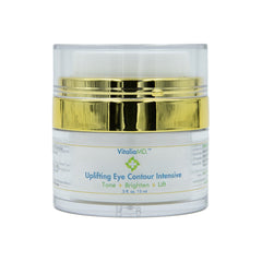 Eye makeup cream jar with gold and clear accents, VitaliaMD brand visible