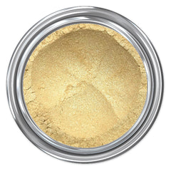 Eye shadow powder in gold color with metallic container and fine texture