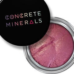 Mineral eyeshadow with pink and gold shimmer, in a silver pot, Concrete Minerals brand