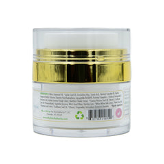 Cream jar with clear, gold, and white design, My Skin Authority label visible