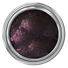Eyeshadow, dark purple with silver shimmer, in silver metal container