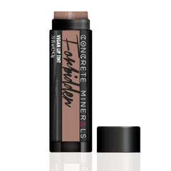 Lip & cheek stain with brown color, black tube, and Concrete Minerals brand name displayed