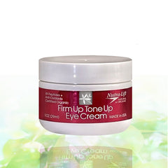 Eye cream jar, white lid, red label, Nutra-Lift text visible