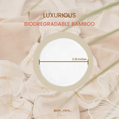 Reusable cotton pads, white circular pads, beige fabric background, @LIFE_VISTA_ text
