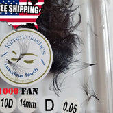 Eyelash extensions, black synthetic fans, Kimeyelashes brand, D curl, 0.05mm thickness, for eye makeup