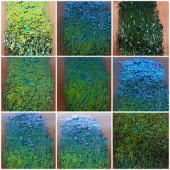 Close-up of OPF03 Eye Shadow pan showing shimmering bronze pigment with smooth, blendable texture