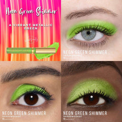Eye shadow, neon green shimmer eye makeup applied on eyelids, ShadowSense brand