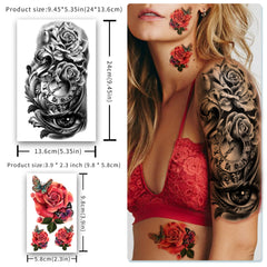 Detailed close-up of Luxurious Yazhiji 49-Sheet Floral Skull Temporary Tattoos - Skin-Safe Waterproof