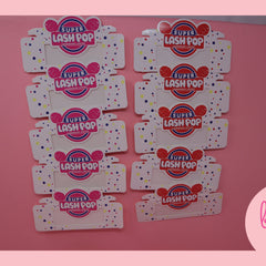 Eyelash packaging boxes, white with colorful polka dots, LASH POP branding visible