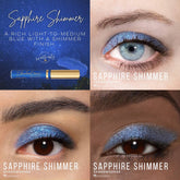 Eye shadow with blue shimmer on eyelids, Sapphire Shimmer by SeneGence visible