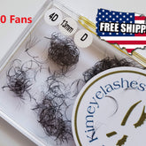 Eyelash extensions black fans with Kimeyelashes logo, 4D and D label in a tray