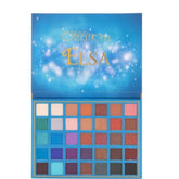 Eyeshadow palette with blue packaging, multi-color eyeshadow shades, and Beauty Creations Elsa branding