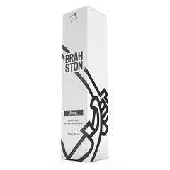 Face wash box with white, black text, and BRAH STON brand name on the front