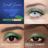 Eye makeup emerald shimmer with metallic finish, applied to eyelids, ShadowSense brand