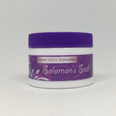 Solomon's Seal salve jar, white and purple, with brand name text