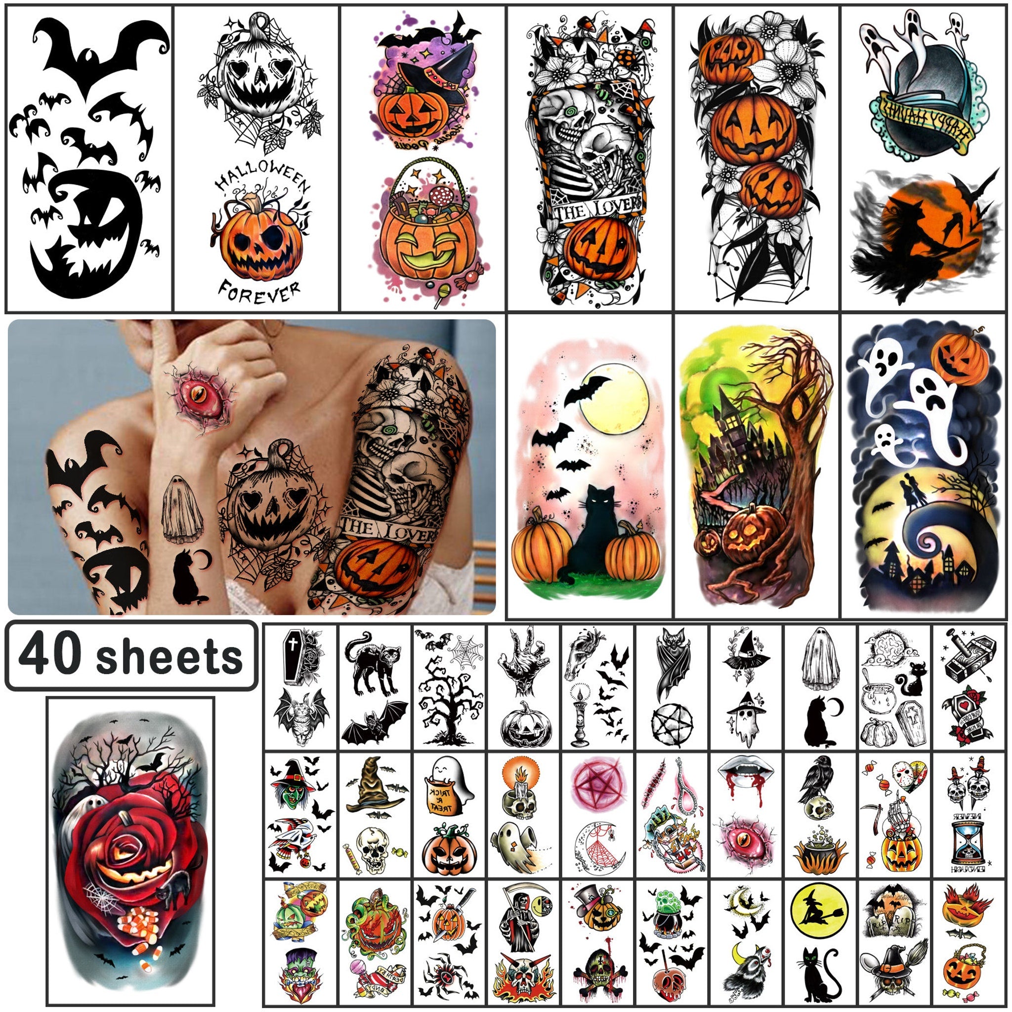 Main product view of Yazhiji Halloween Temporary Tattoos - 40 Skin-Friendly Sheets for All Ages