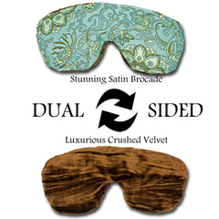 Sleep mask with blue floral pattern, brown velvet, dual sided design