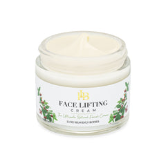 Face lifting cream in a glass jar with white cream, clear glass, and "Face Lifting Cream" label
