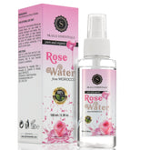 Rose water toner bottle with pink label, white cap, and Skalli Essentials brand