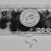 Eyelash extensions black fans in clear case with Kimeyelashes logo, 8D 0.07 lashes