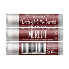 Lip balm Merlot with maroon and white tube, Delight Naturals brand text visible, for lip care