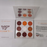Virginia Tech Eye Shadow Palette featuring 12 matte and shimmer shades in maroon, orange, and neutrals with school logo