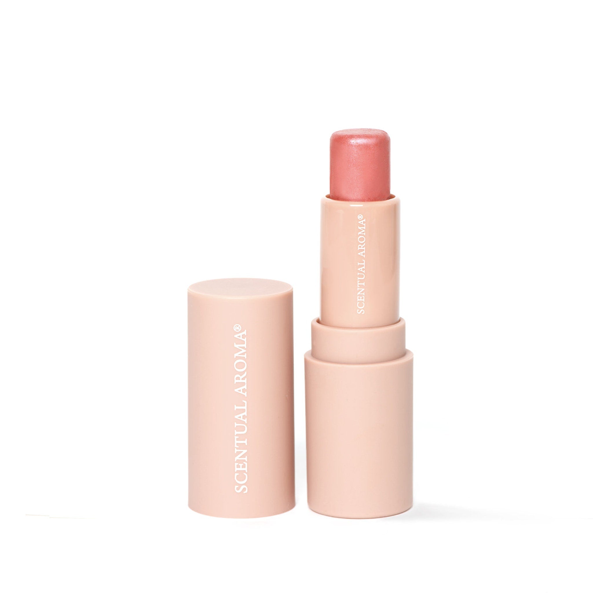 Lip & cheek stain, pink lipstick with matching case, brand text visible