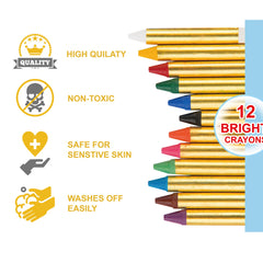 Bright crayons with gold tubes and colorful tips, ColorMaster brand, for drawing