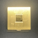 Face powder compact, gold-tone metal with ridged pattern and square center detail