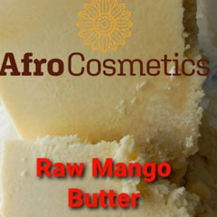 Golden unrefined mango butter in a glass jar with minimalist white label for face, hair, and lip moisturizing