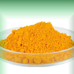 Coenzyme Q10 powder, bright yellow granular powder in a clear plastic dish
