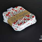 Makeup remover wipes floral Liberty pattern, red and gray, white trim, LoupIndigo brand