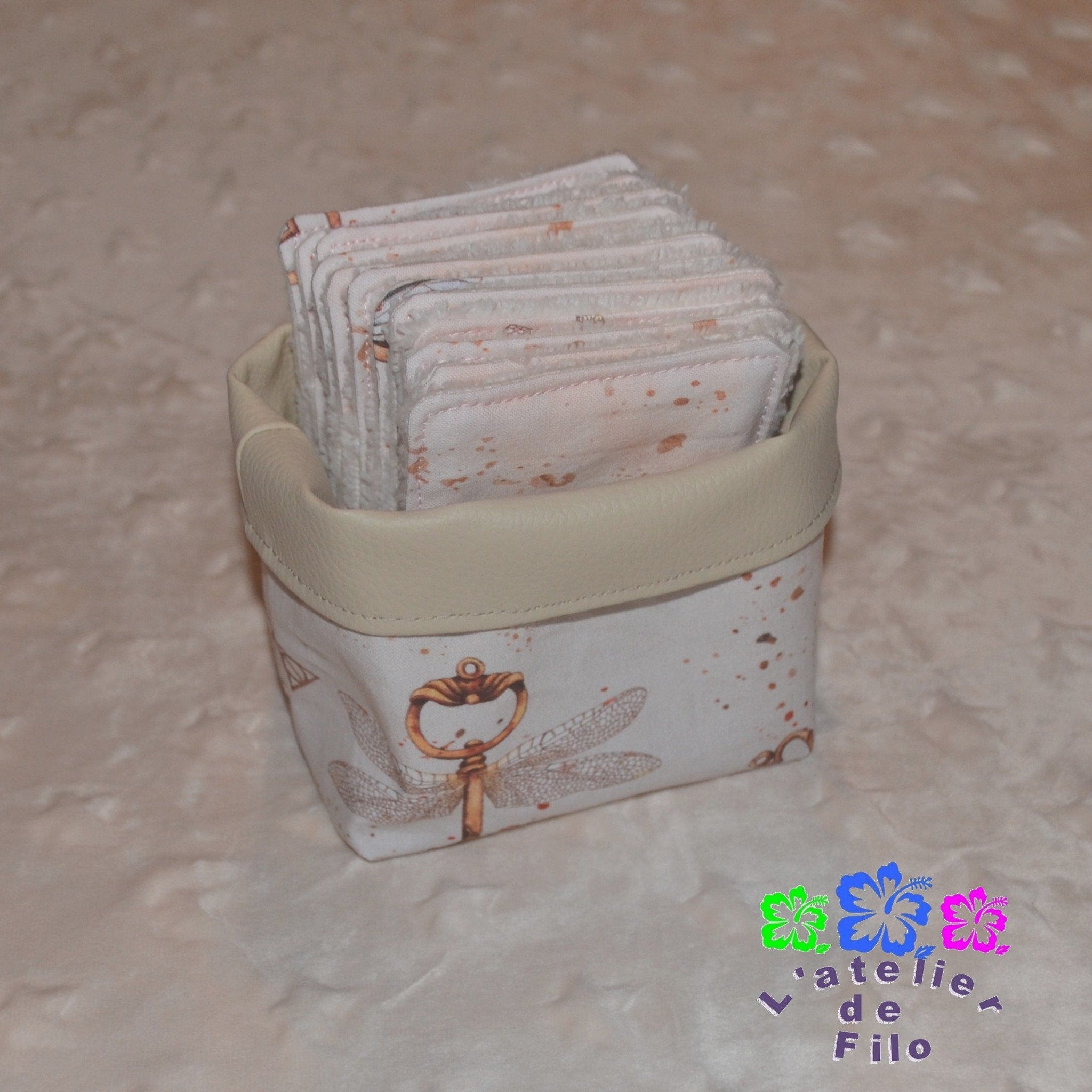 Handmade XL bamboo makeup remover wipes with soft cotton sponge nestled in a matching woven basket, natural skincare essentials