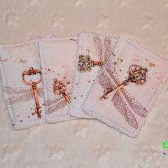 Close-up of ultra-soft XL bamboo makeup wipe with visible cotton sponge texture in handmade matching basket