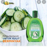 Facial cleanser bottle green with cucumber slices, RDL Babyface label visible