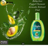 Facial cleanser bottle with green and yellow color, avocado extract, RDL brand