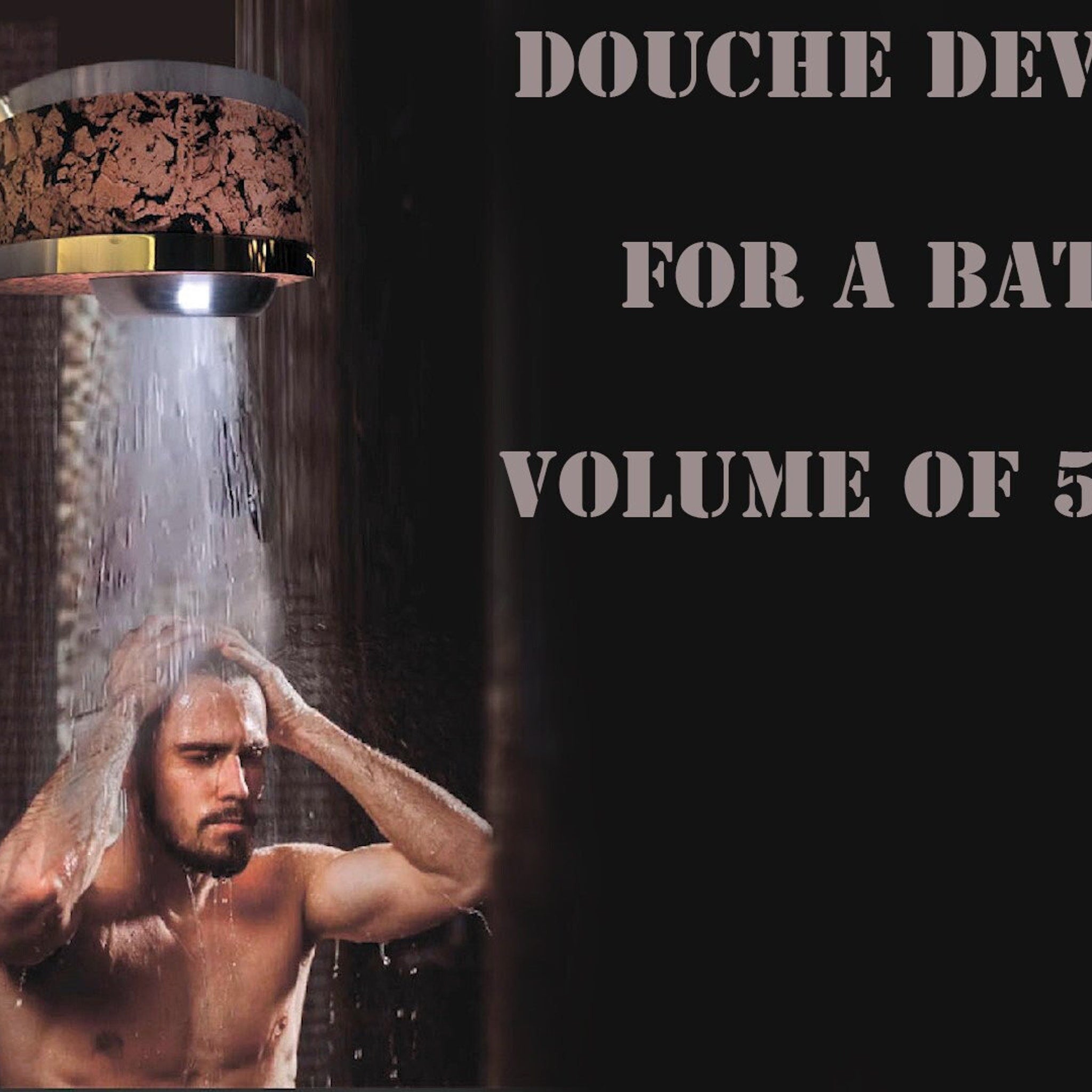 Sauna Shower Bucket with cork and gold detail, pouring water over person in shower