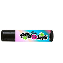 Eye candy lip balm with black tube, Trippy Lips branding, and colorful label