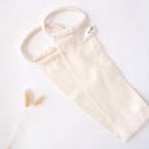 Back exfoliating kese, off-white fabric with rope handle, SENDE brand label visible