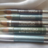 Vintage-style color pencils in assorted shades for eyeshadow and lip makeup, displayed in a wooden case