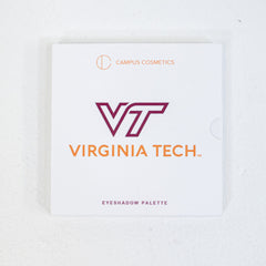 Side view of Virginia Tech Eye Shadow Palette showcasing matte and shimmer shades in maroon, orange, and white