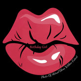 Lip gloss illustration in pink with black accents and "Birthday Girl" text on black background