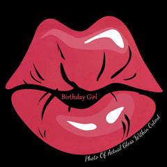 Lip gloss illustration in pink with black accents and "Birthday Girl" text on black background