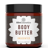 Minimalist white jar of unscented whipped shea butter with clean typography on matte label