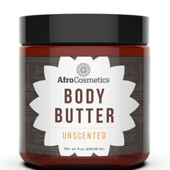 Minimalist white jar of unscented whipped shea butter with clean typography on matte label